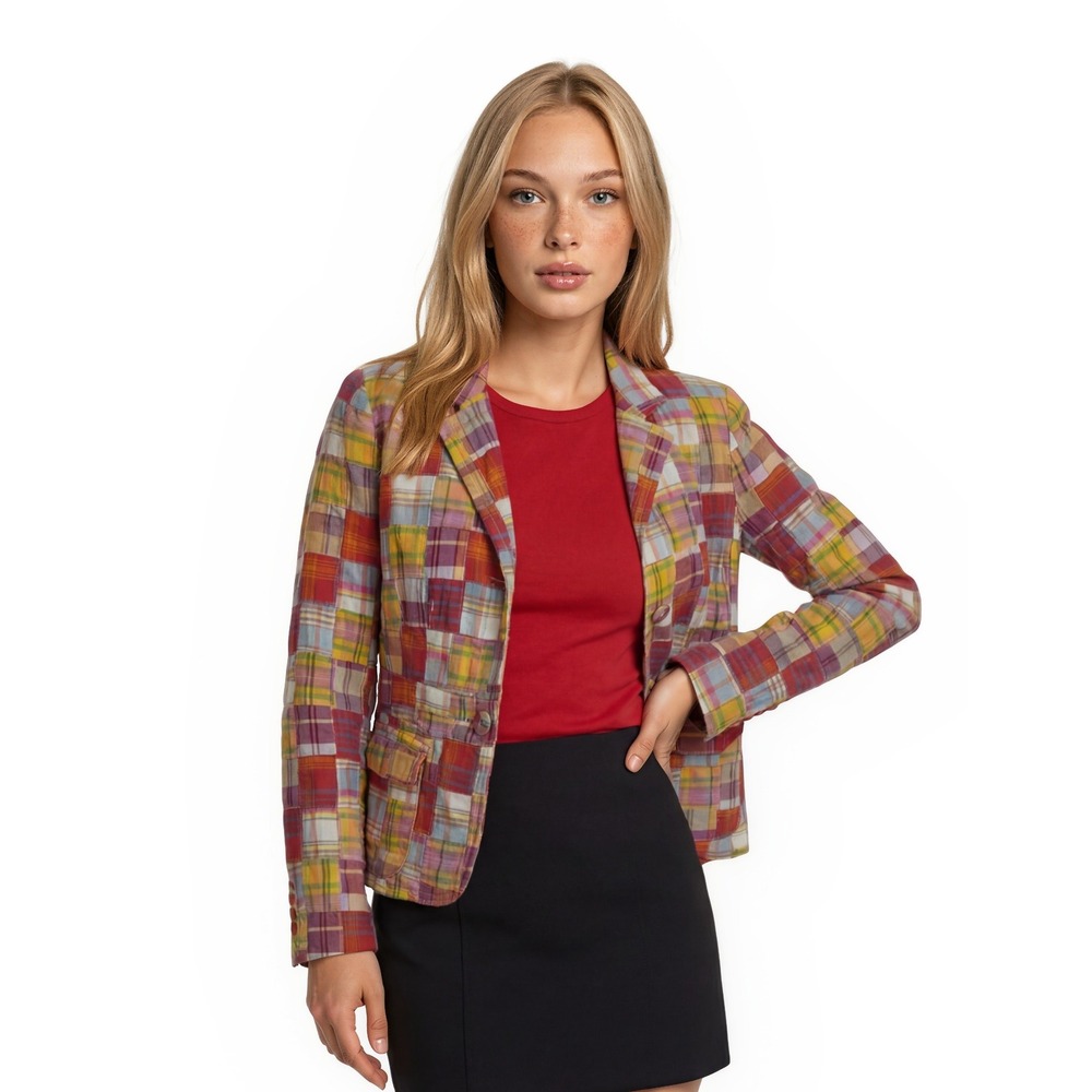 J.Crew Blazer Women's Size 8 Patchwork Plaid Cotton Jacket Vintage